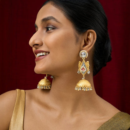 Teejh Rupal Dual Tone Red Stone and Ghungroo Jhumka