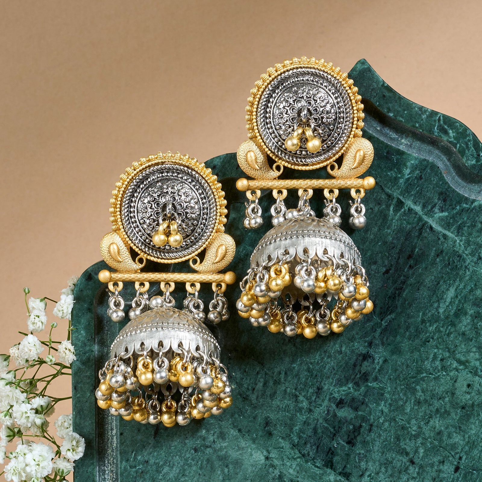 Teejh Zvarna Dual Tone Ghungroo Jhumka