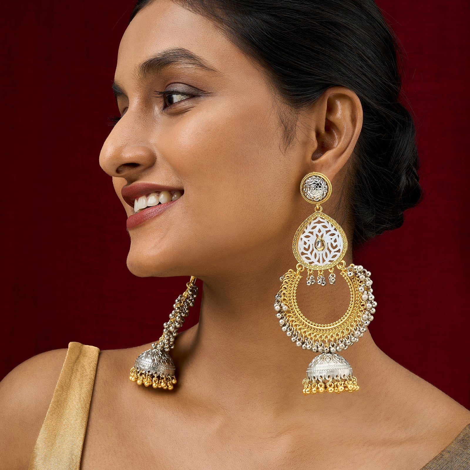 Teejh Oro Dual Tone Ghungroo Chandbali