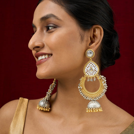Teejh Oro Dual Tone Ghungroo Chandbali