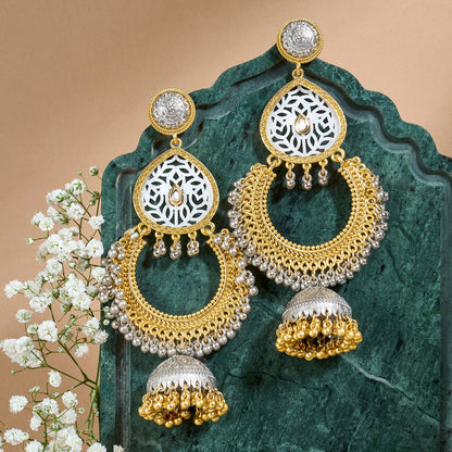 Teejh Oro Dual Tone Ghungroo Chandbali