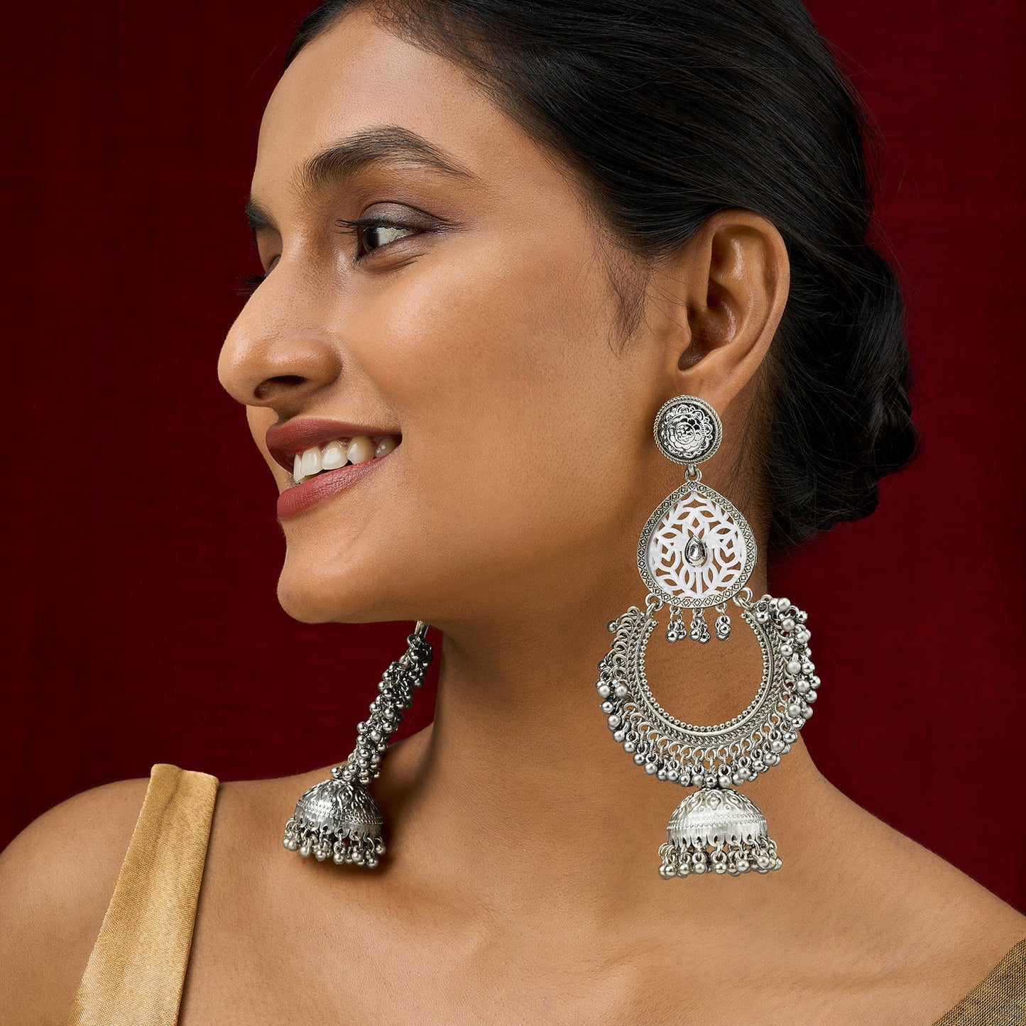 Teejh Oro Silver Ghungroo Chandbali