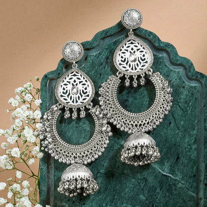 Teejh Oro Silver Ghungroo Chandbali