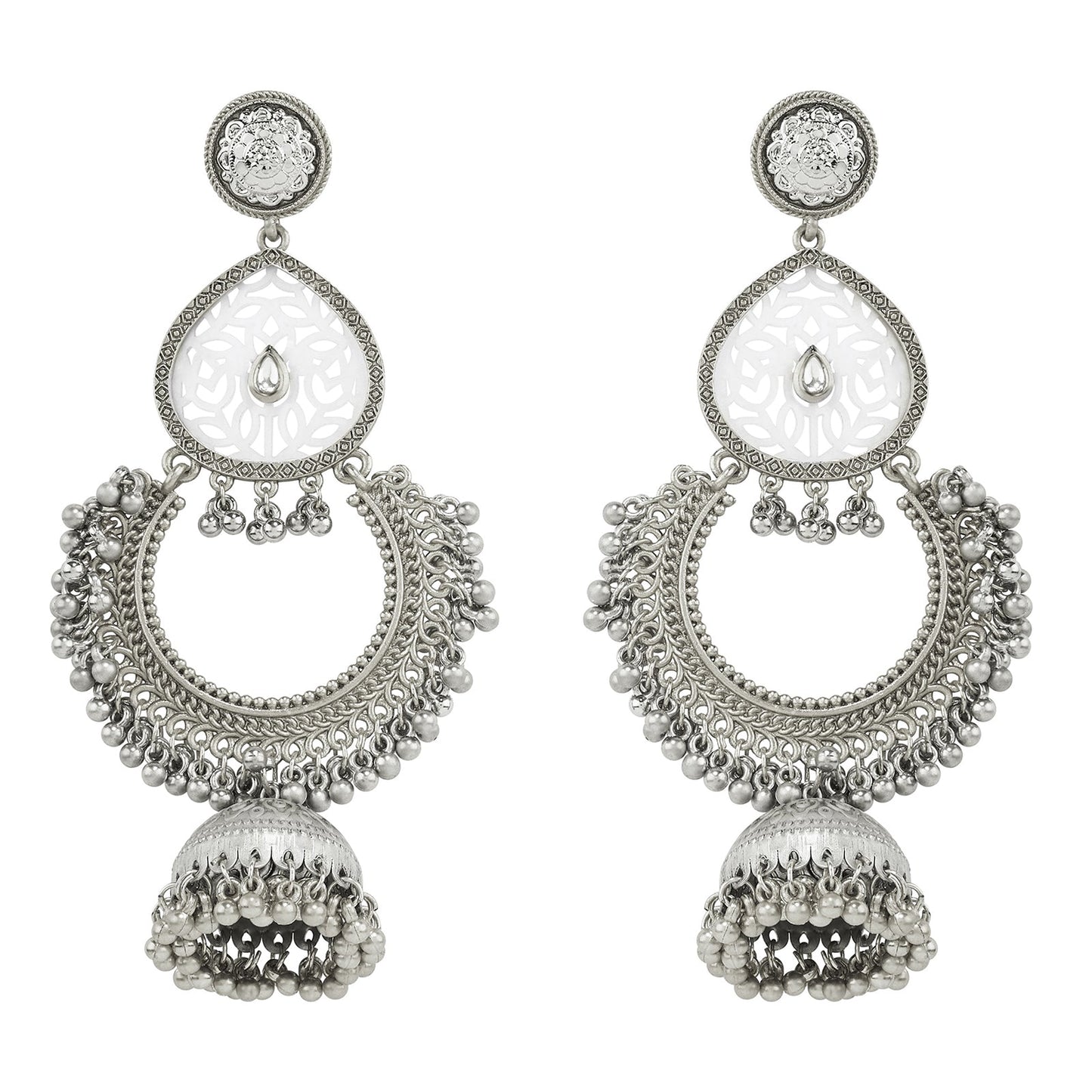 Teejh Oro Silver Ghungroo Chandbali