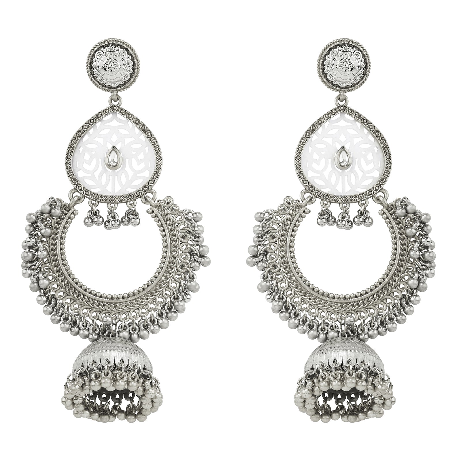 Teejh Oro Silver Ghungroo Chandbali