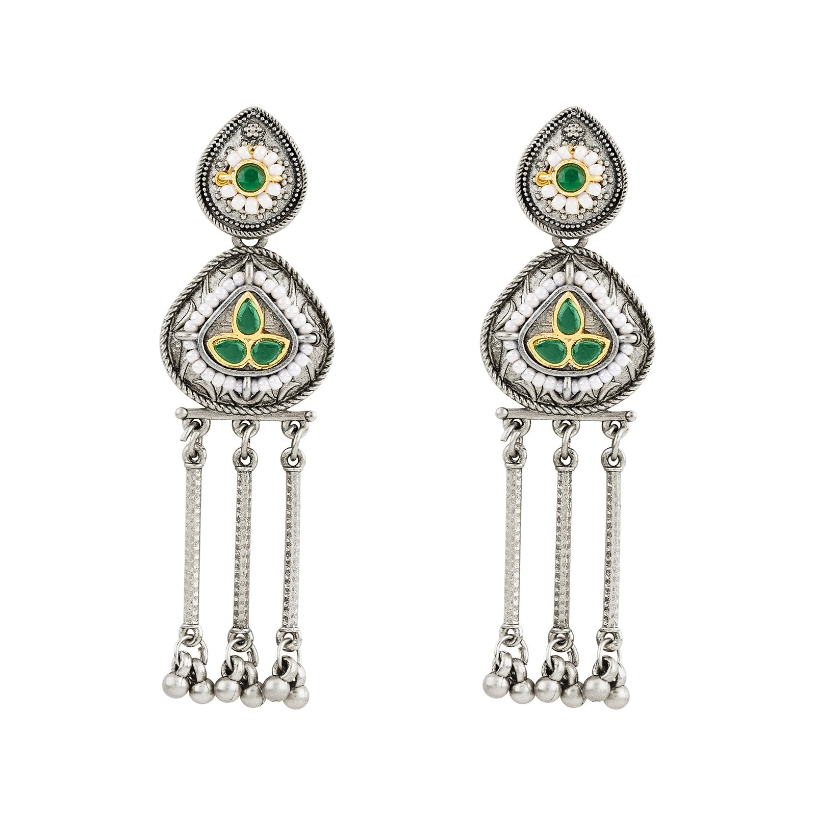 Teejh Amara Silver Green Stone Danglers