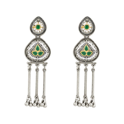 Teejh Amara Silver Green Stone Danglers