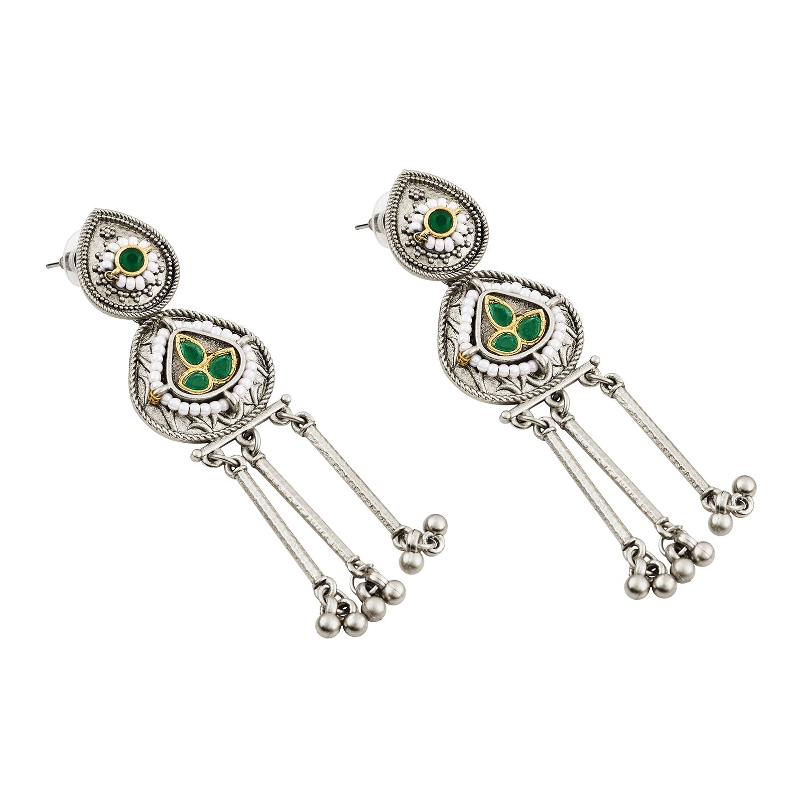 Teejh Amara Silver Green Stone Danglers