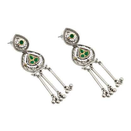 Teejh Amara Silver Green Stone Danglers