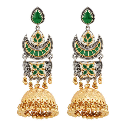 Teejh Sanyutha Dual Tone Green Stones Jhumkas