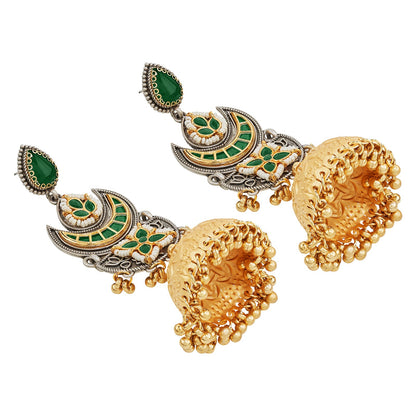 Teejh Sanyutha Dual Tone Green Stones Jhumkas