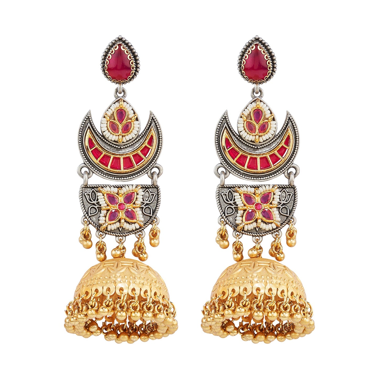 Teejh Sanyutha Dual Tone Red Stones Jhumkas