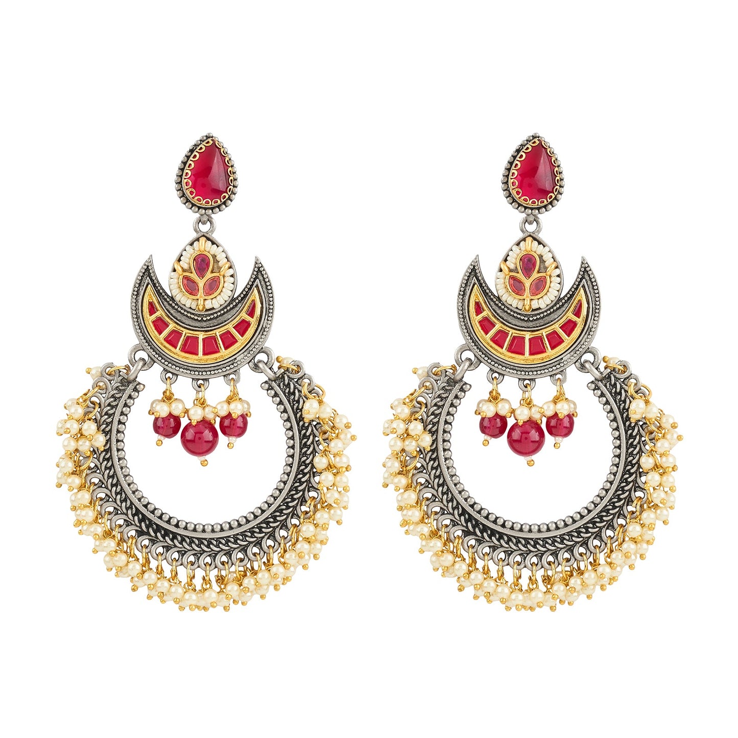 Teejh Yugah Dual Tone Red Ghungroo Chandbali