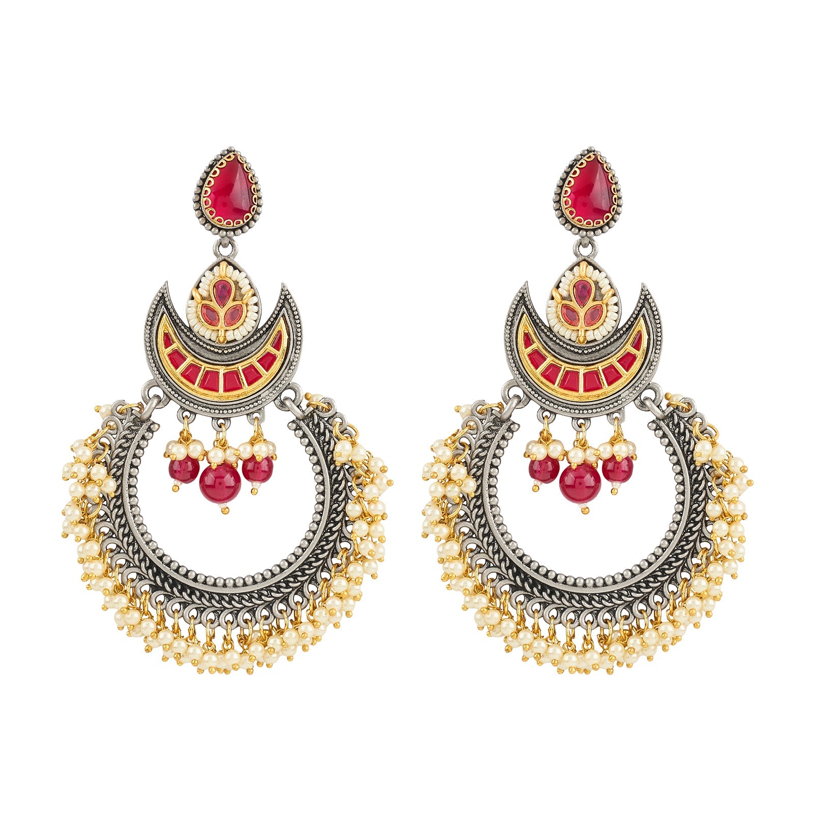Teejh Yugah Dual Tone Red Ghungroo Chandbali