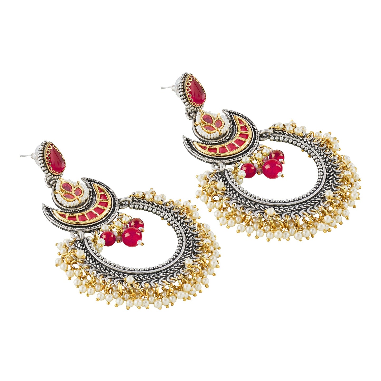 Teejh Yugah Dual Tone Red Ghungroo Chandbali
