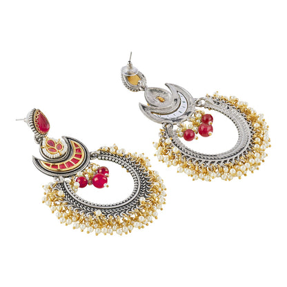 Teejh Yugah Dual Tone Red Ghungroo Chandbali