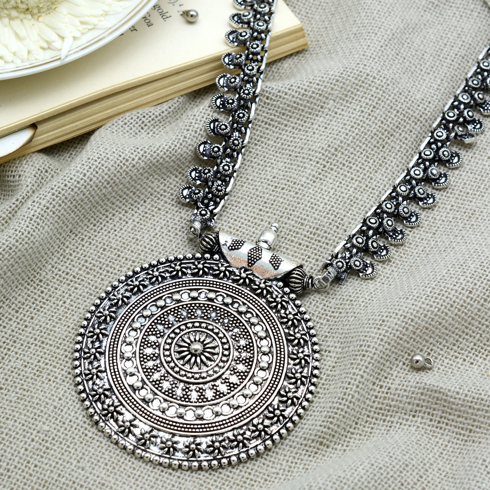 Anika Silver Oxidized Long Necklace - Teejh