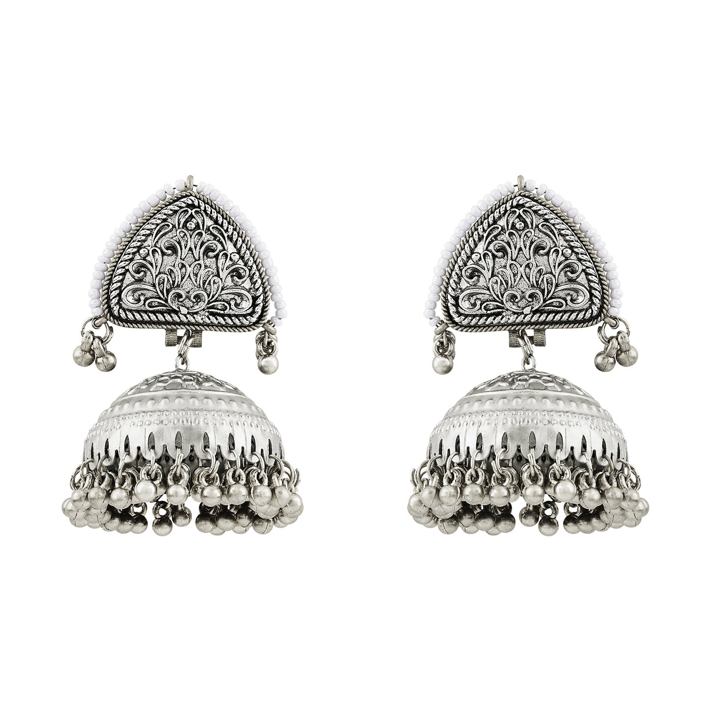 Teejh Noorva Silver Ghungroo Jhumkas