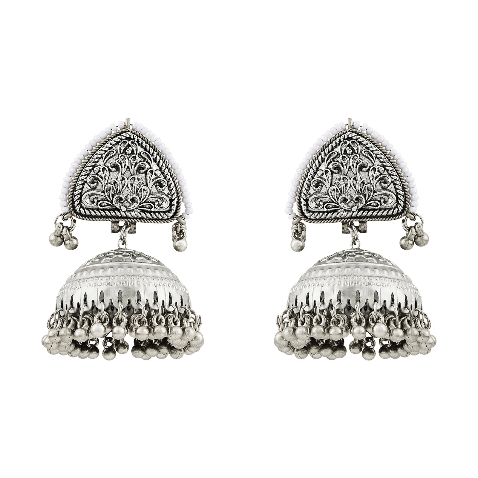 Teejh Noorva Silver Ghungroo Jhumkas