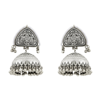 Teejh Noorva Silver Ghungroo Jhumkas