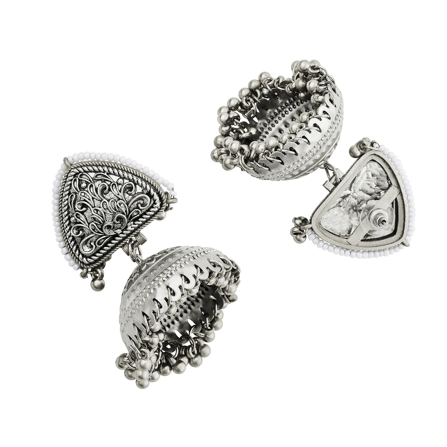 Teejh Noorva Silver Ghungroo Jhumkas
