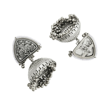 Teejh Noorva Silver Ghungroo Jhumkas