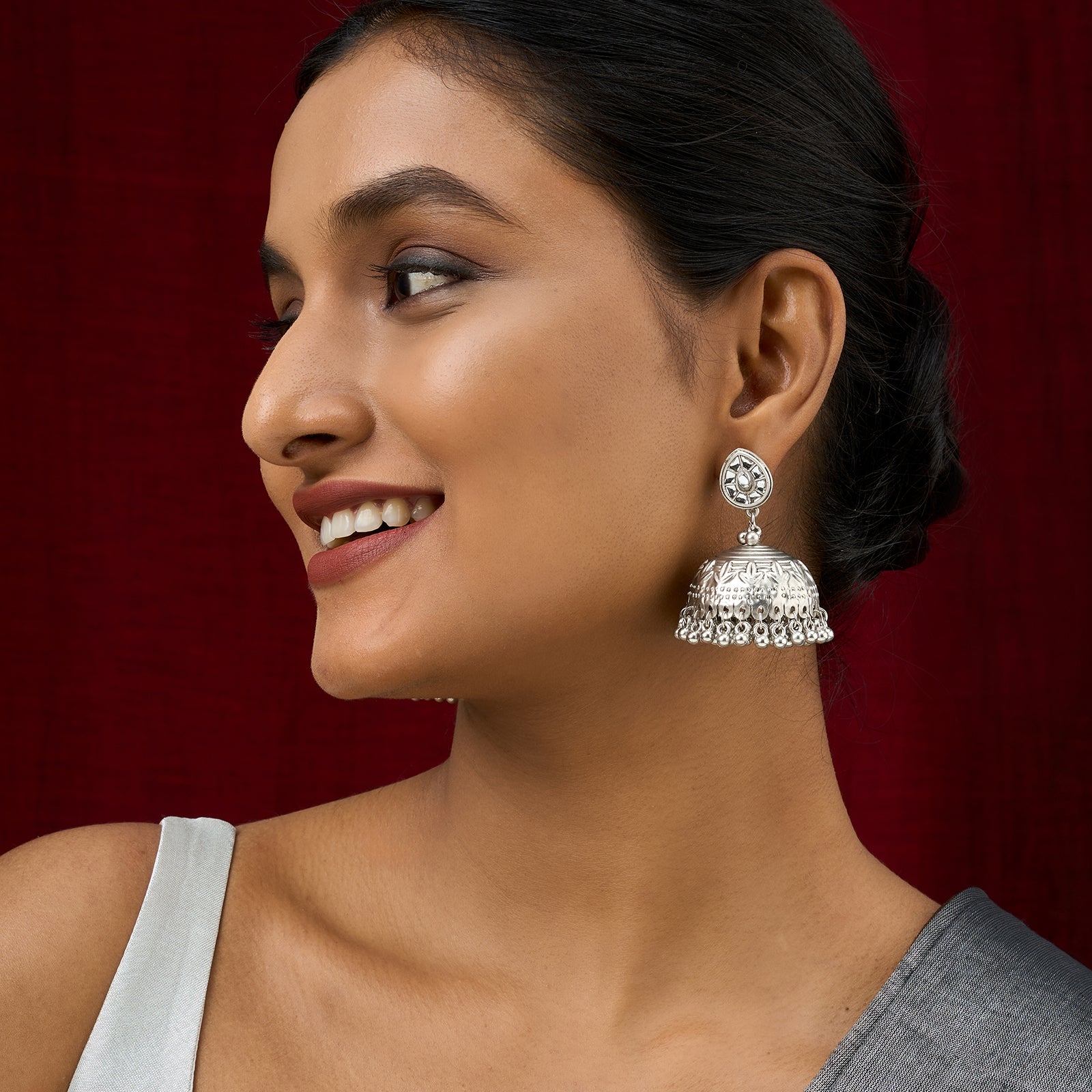 Teejh Durva Silver Oxidised Ghungroo Jhumkas