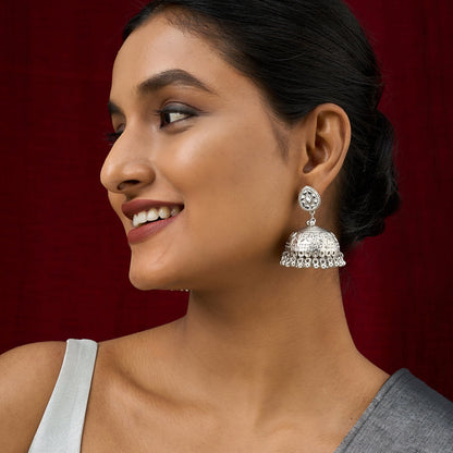 Teejh Durva Silver Oxidised Ghungroo Jhumkas