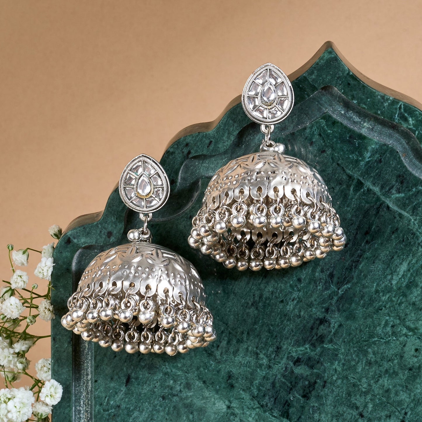 Teejh Durva Silver Oxidised Ghungroo Jhumkas