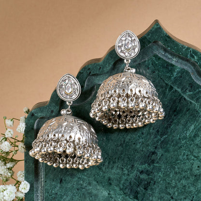 Teejh Durva Silver Oxidised Ghungroo Jhumkas