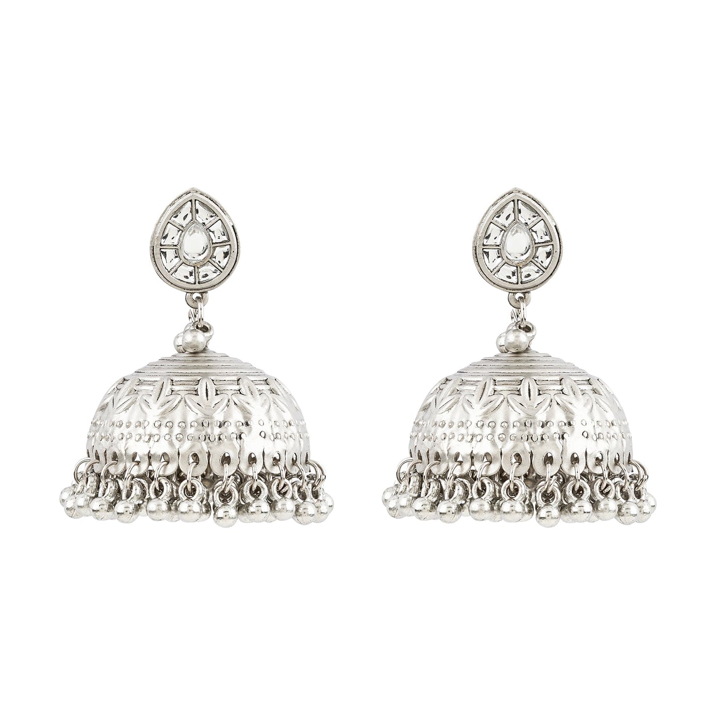 Teejh Durva Silver Oxidised Ghungroo Jhumkas