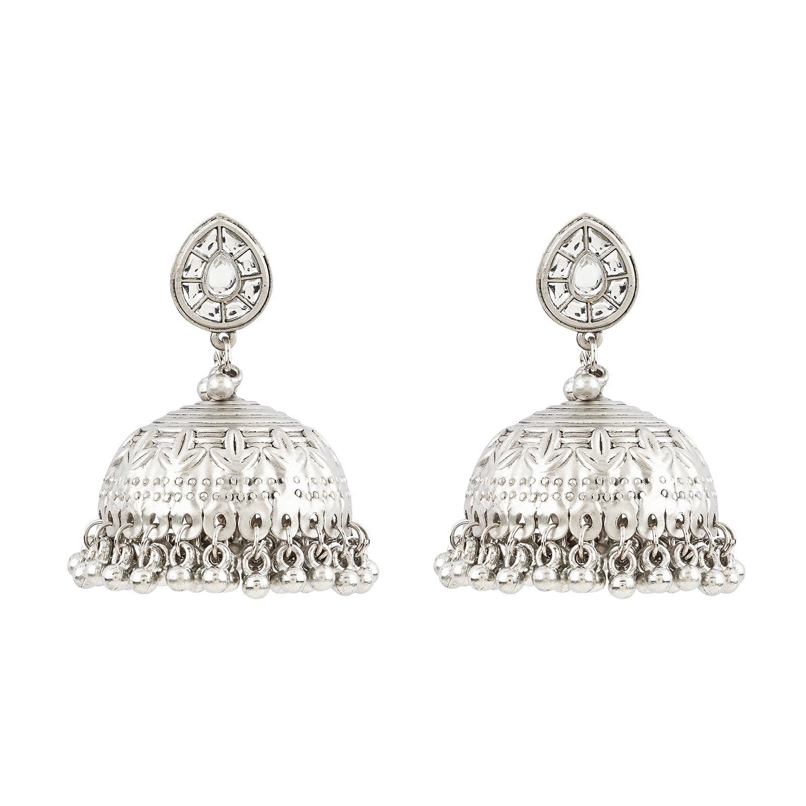 Teejh Durva Silver Oxidised Ghungroo Jhumkas