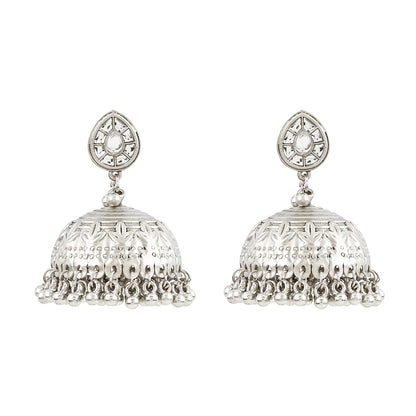 Teejh Durva Silver Oxidised Ghungroo Jhumkas