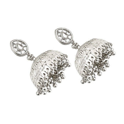 Teejh Durva Silver Oxidised Ghungroo Jhumkas