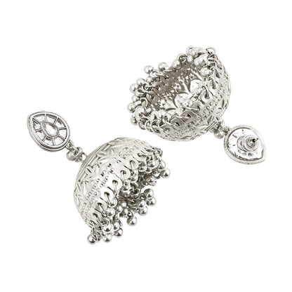 Teejh Durva Silver Oxidised Ghungroo Jhumkas
