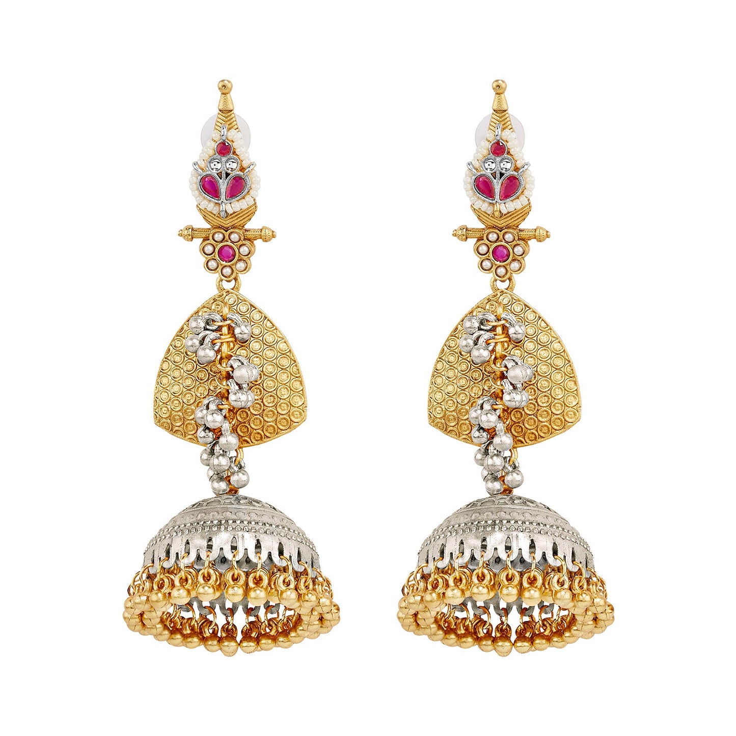 Teejh Dvi Dual Tone Red Ghungroo Jhumkas