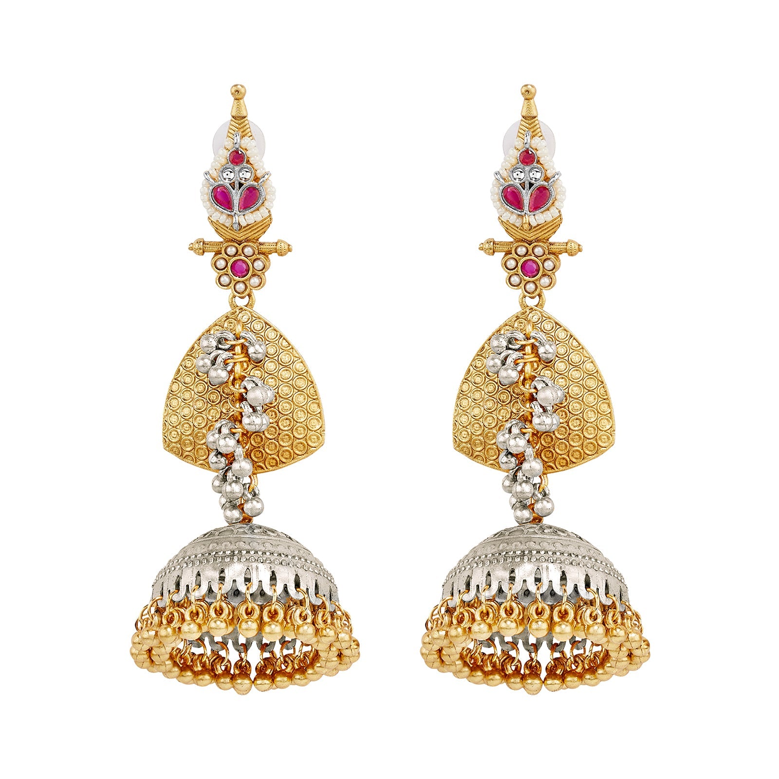Teejh Dvi Dual Tone Red Ghungroo Jhumkas