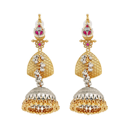 Teejh Dvi Dual Tone Red Ghungroo Jhumkas