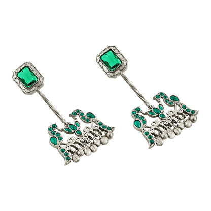 Teejh Diha Silver and Green Stones Jhumka