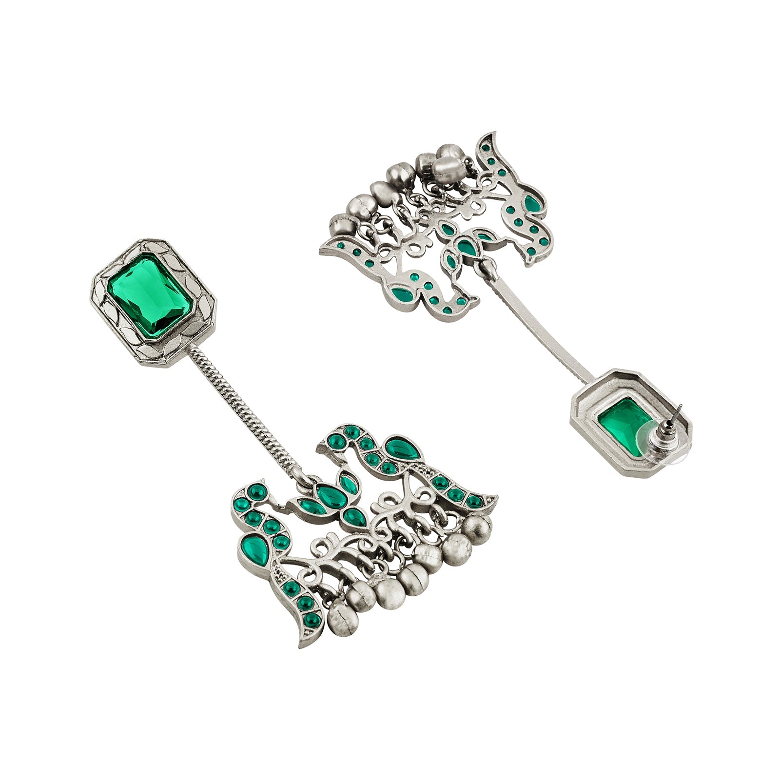 Teejh Diha Silver and Green Stones Jhumka