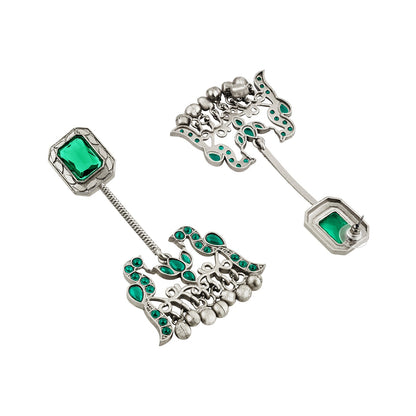 Teejh Diha Silver and Green Stones Jhumka