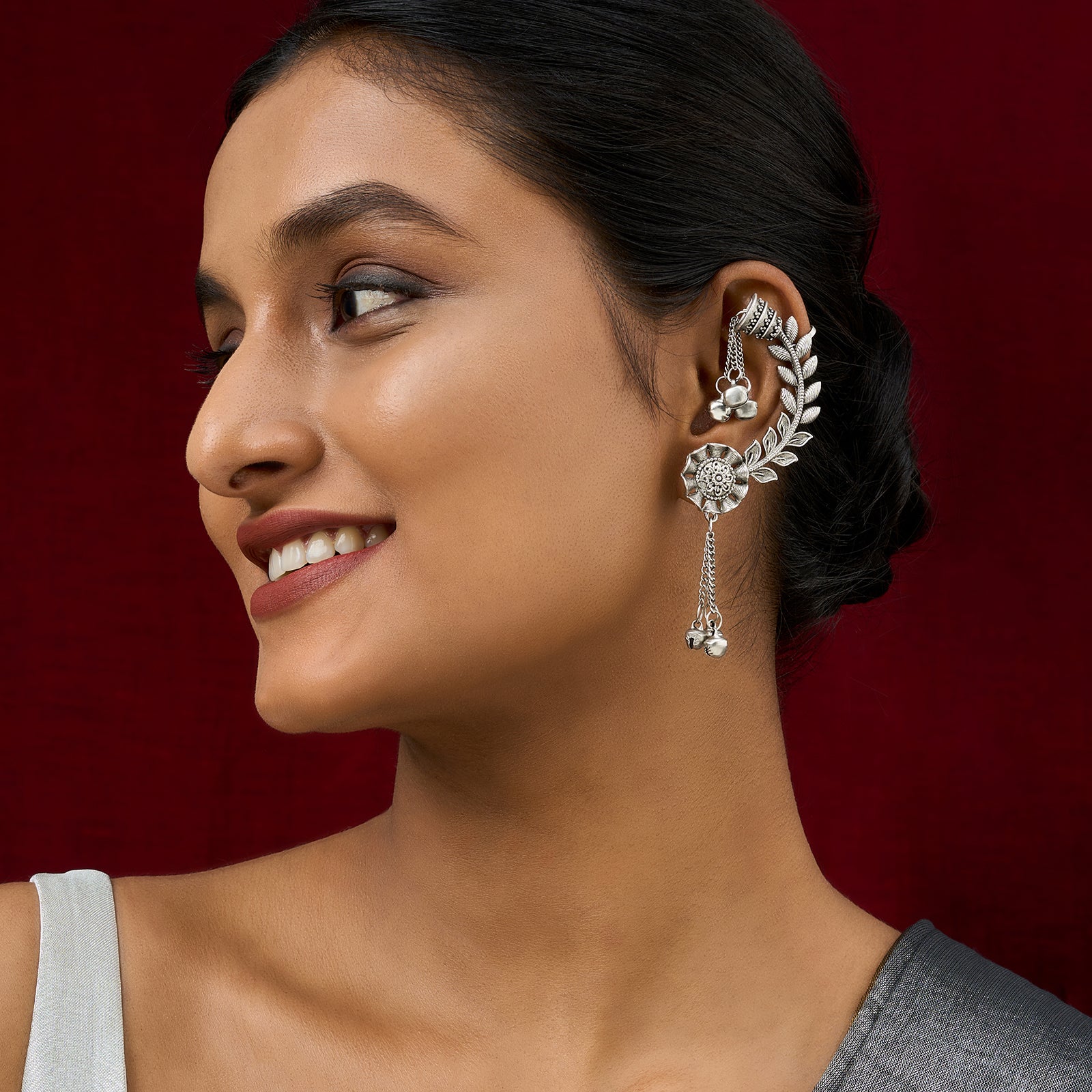 Teejh Riti Silver Ghungroo Earcuffs