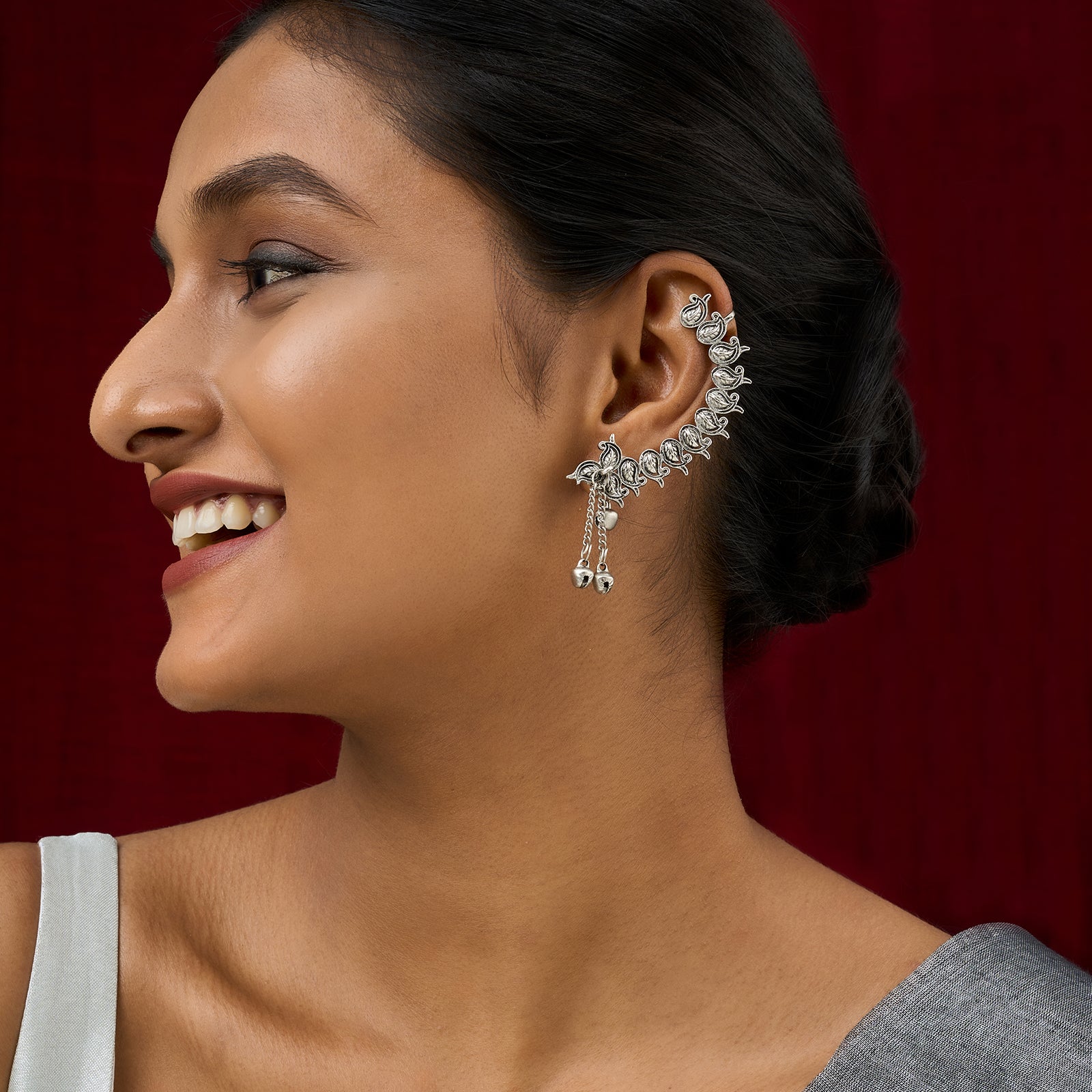 Teejh Shaank Silver Ghungroo Earcuffs