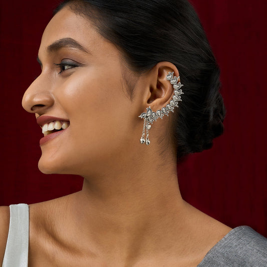 Teejh Shaank Silver Ghungroo Earcuffs