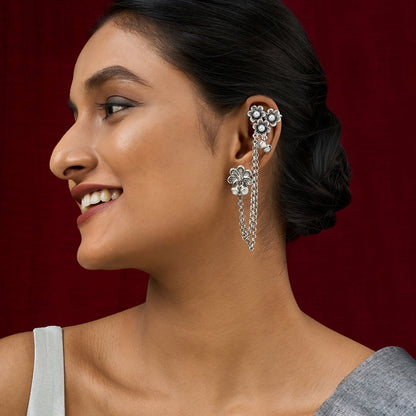 Teejh Leha Silver Ghungroo Earcuffs