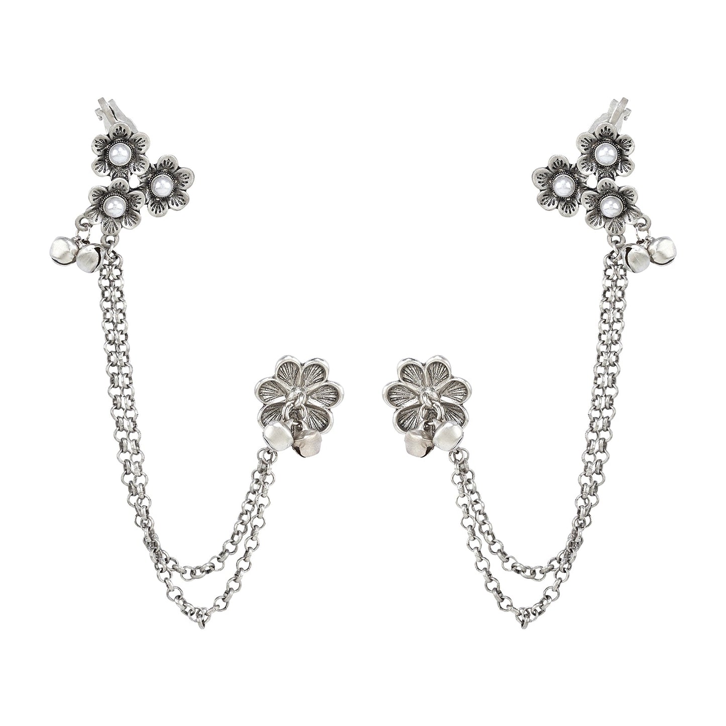 Teejh Leha Silver Ghungroo Earcuffs
