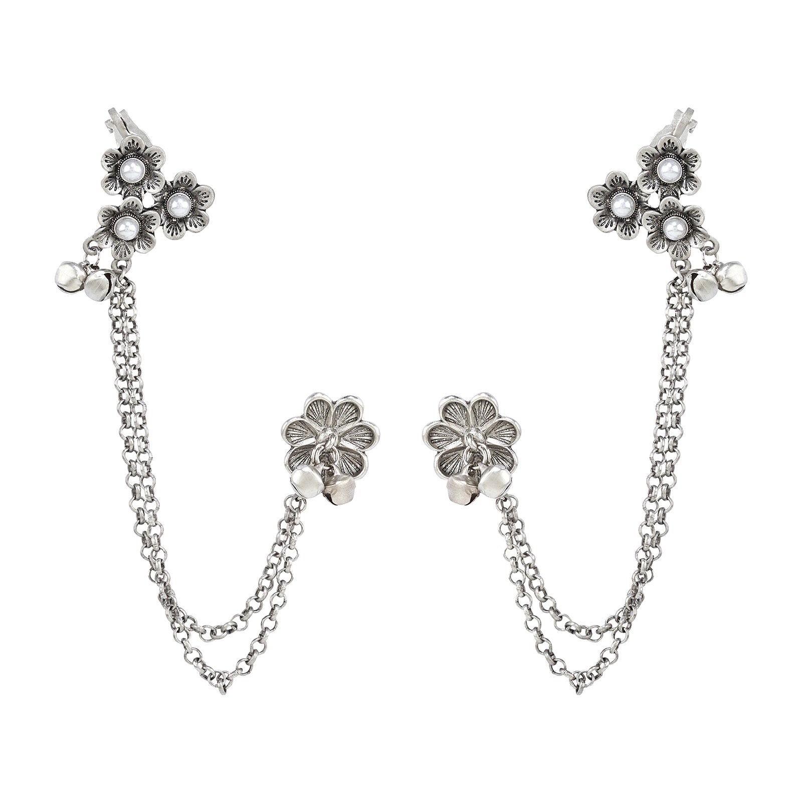 Teejh Leha Silver Ghungroo Earcuffs