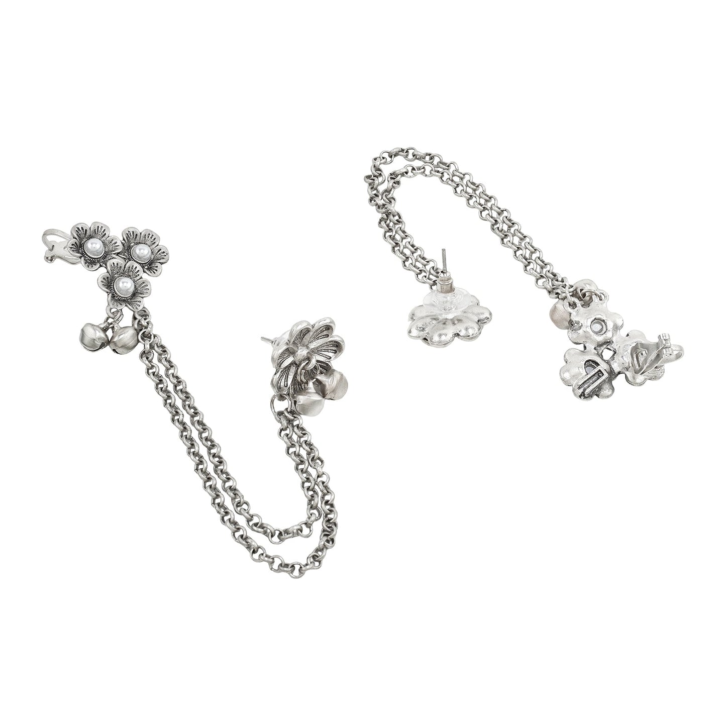 Teejh Leha Silver Ghungroo Earcuffs