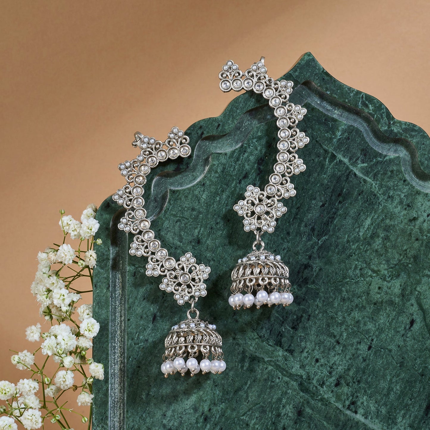 Teejh Leh Silver Ghungroo Earcuffs