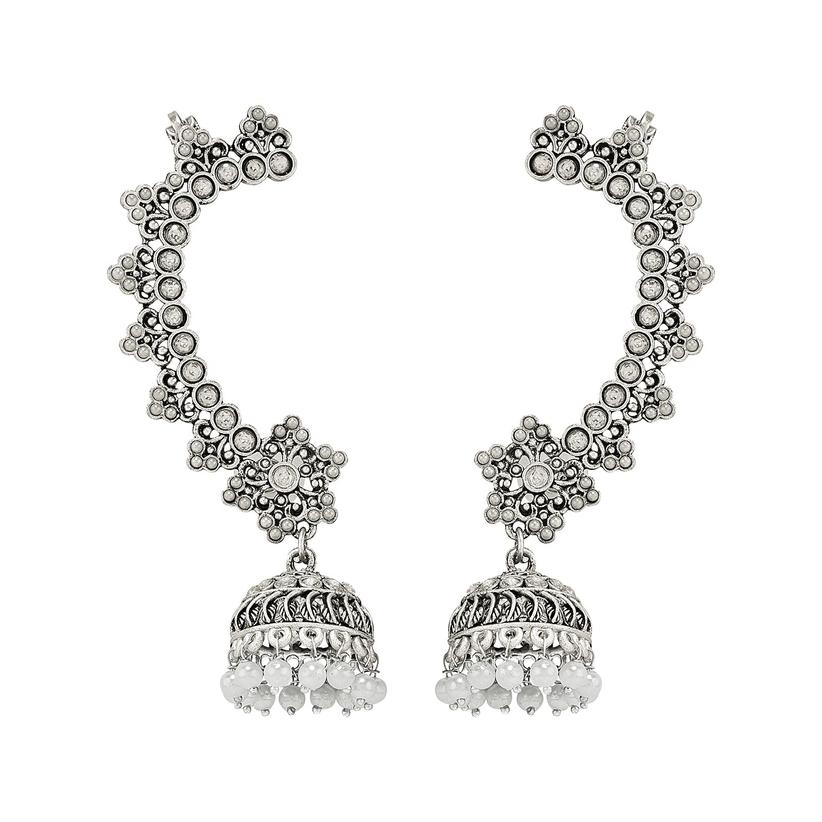 Teejh Leh Silver Ghungroo Earcuffs